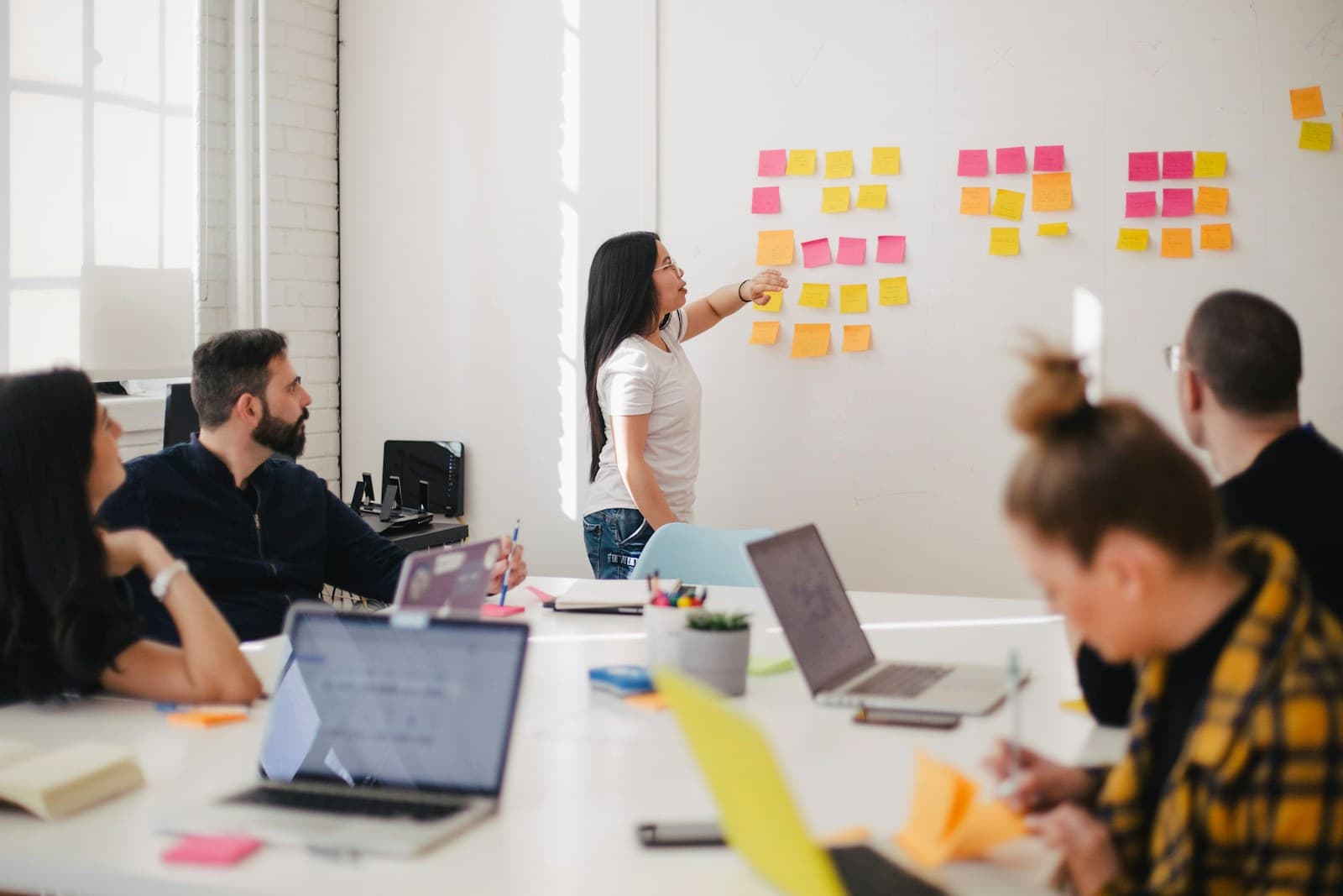 Team workshop with sticky notes